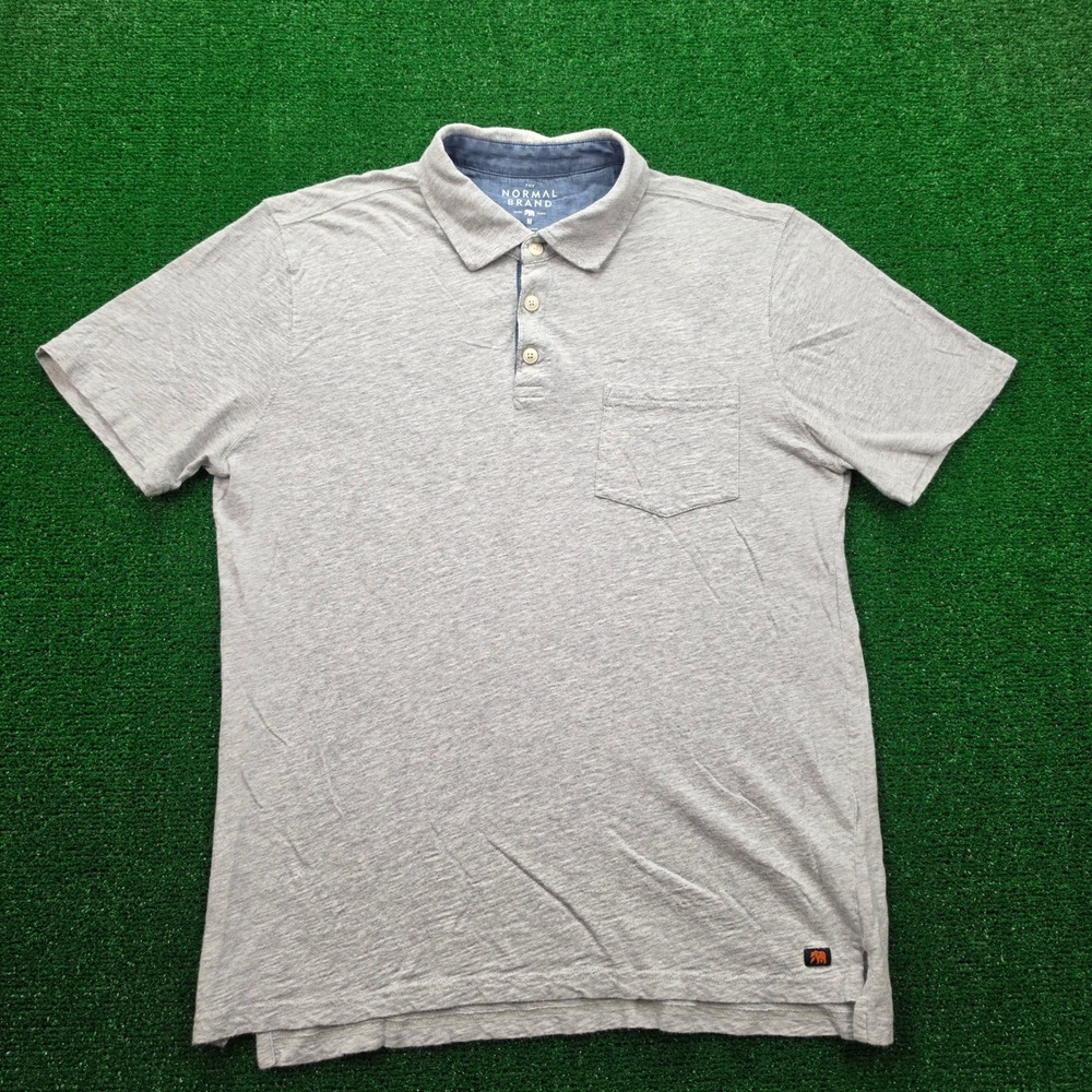 The Normal Brand Puremeso Polo Shirt Mens Medim Heather Gray Premium Slub Knit